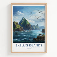 Skellig Islands Poster - Ireland Travel Art - Wild Ocean Birds Home Decor