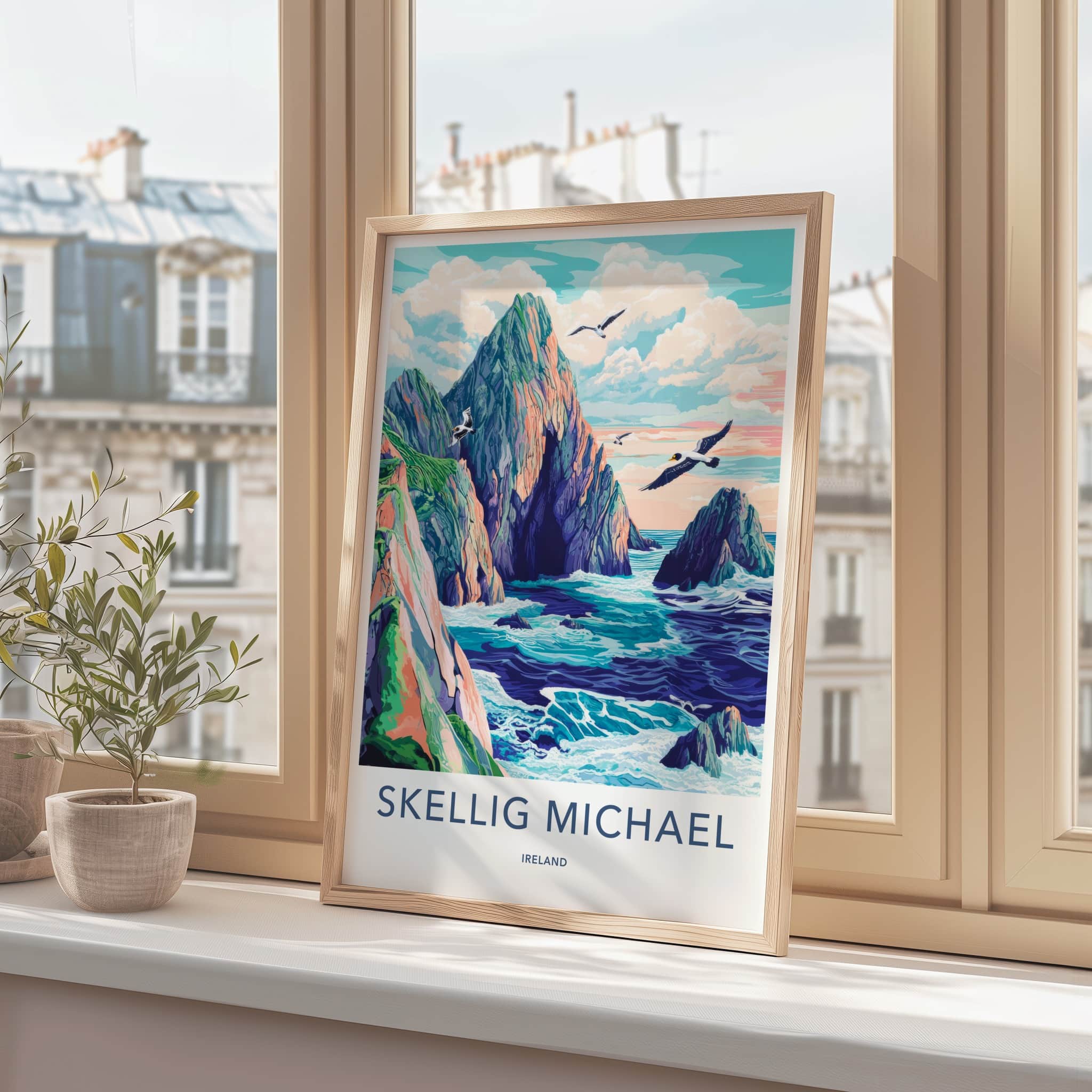 Skellig Michael Poster - Ireland Travel Art - Jagged Cliffs Ocean Home Decor