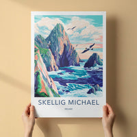 Skellig Michael Poster - Ireland Travel Art - Jagged Cliffs Ocean Home Decor