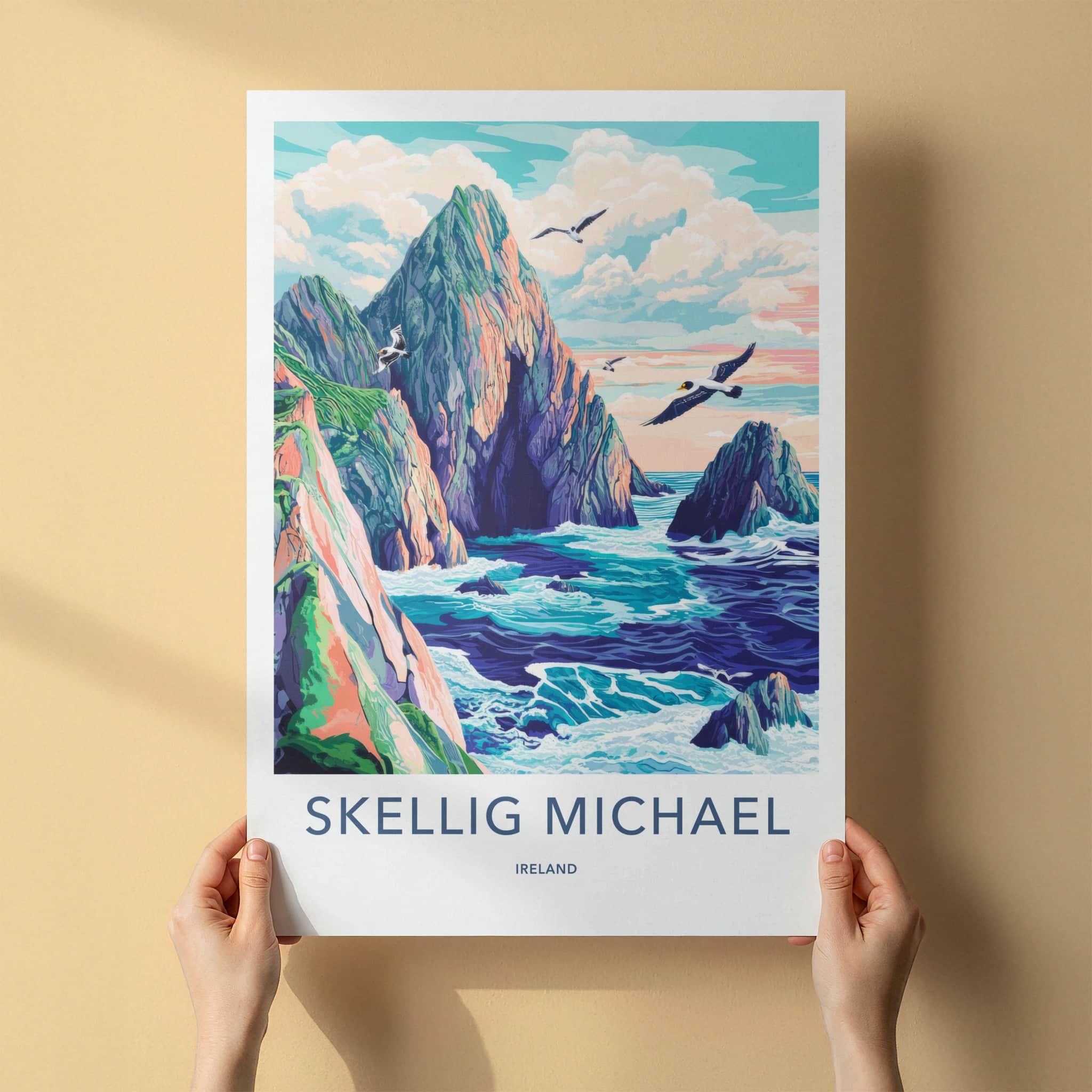 Skellig Michael Poster - Ireland Travel Art - Jagged Cliffs Ocean Home Decor