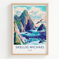 Skellig Michael Poster - Ireland Travel Art - Jagged Cliffs Ocean Home Decor