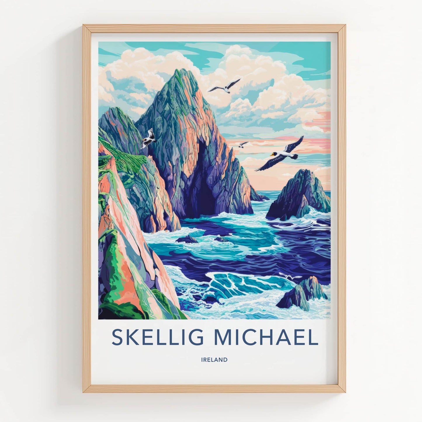 Skellig Michael Poster - Ireland Travel Art - Jagged Cliffs Ocean Home Decor
