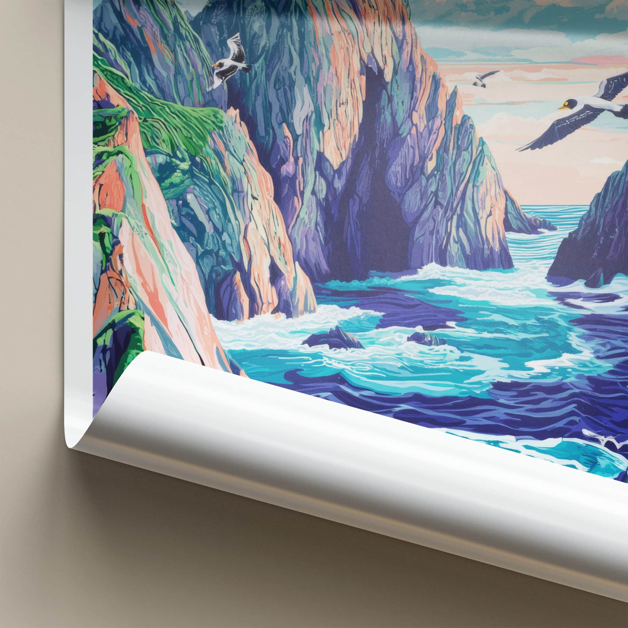 Skellig Michael Poster - Ireland Travel Art - Jagged Cliffs Ocean Home Decor