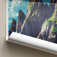 Skellig Michael Poster - Ireland Travel Art - Oceanic Cliff Birds Wall Decor