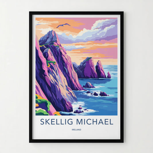 Skellig Michael Poster - Ireland Travel Art - Vibrant Ocean Landscape Wall Decor