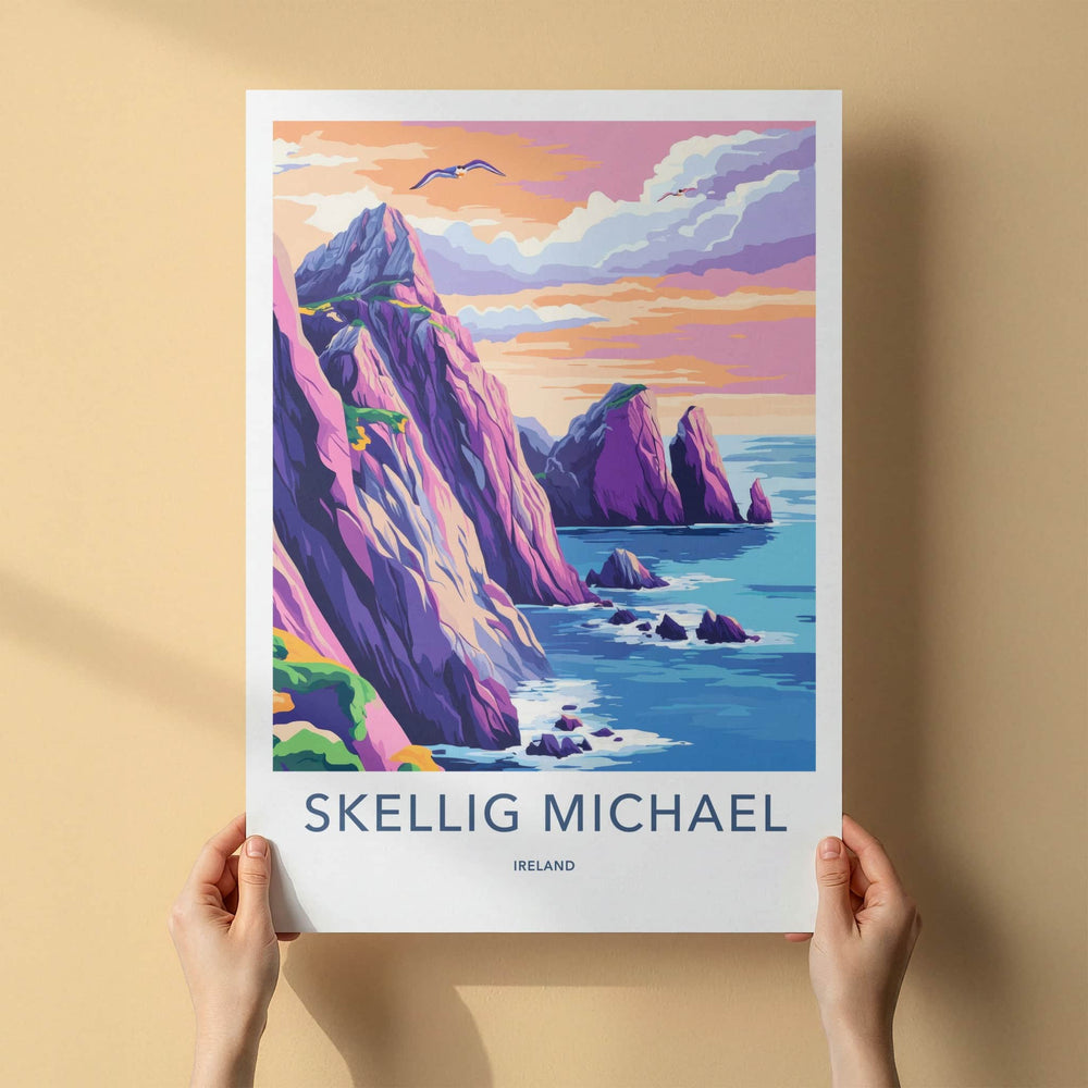Skellig Michael Poster - Ireland Travel Art - Vibrant Ocean Landscape Wall Decor