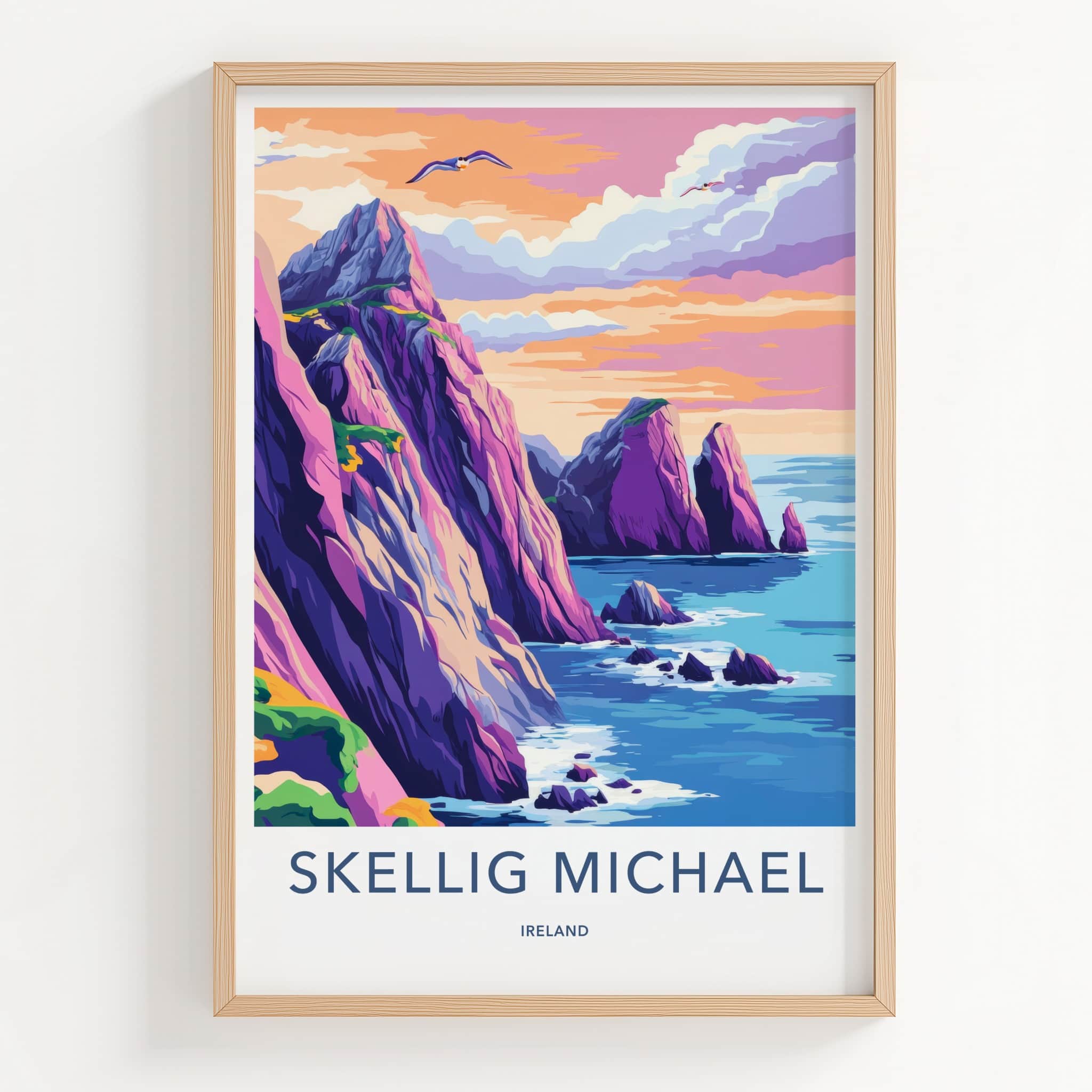 Skellig Michael Poster - Ireland Travel Art - Vibrant Ocean Landscape Wall Decor