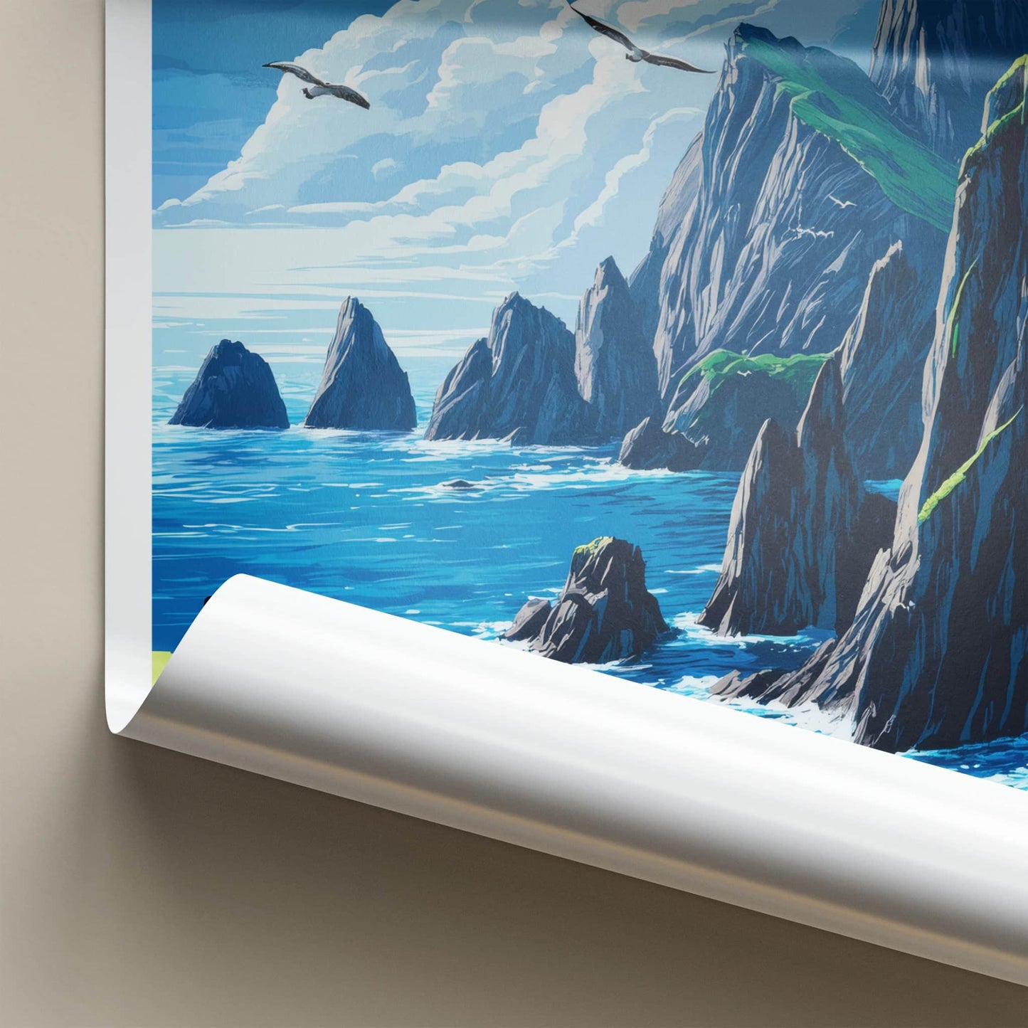 Skellig Michael Poster - Ireland Wall Art - Coastal Cliffs Wildlife Home Decor