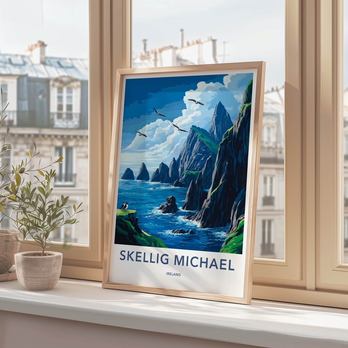Skellig Michael Poster - Ireland Wall Art - Coastal Cliffs Wildlife Home Decor