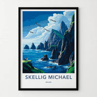 Skellig Michael Poster - Ireland Wall Art - Coastal Cliffs Wildlife Home Decor