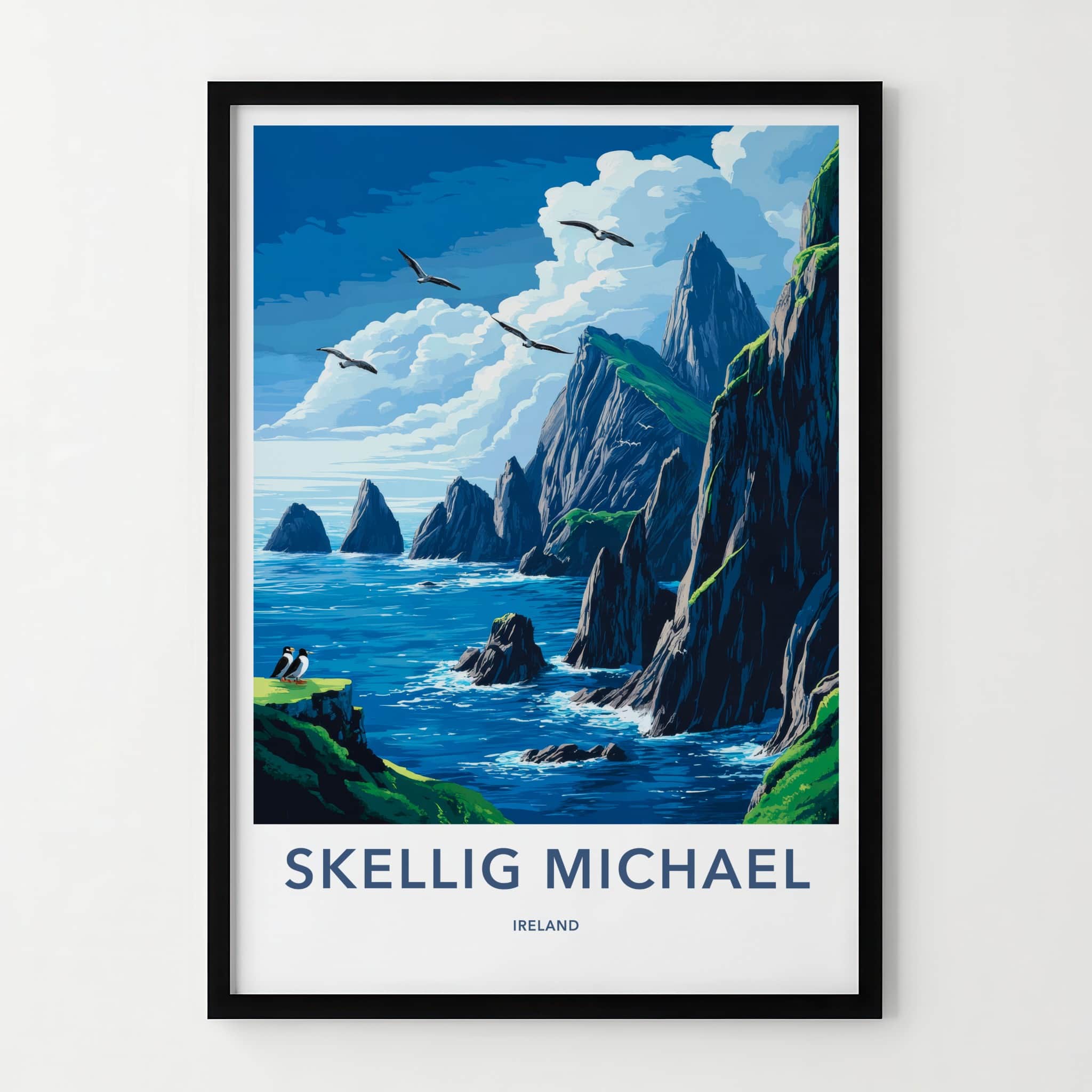 Skellig Michael Poster - Ireland Wall Art - Coastal Cliffs Wildlife Home Decor