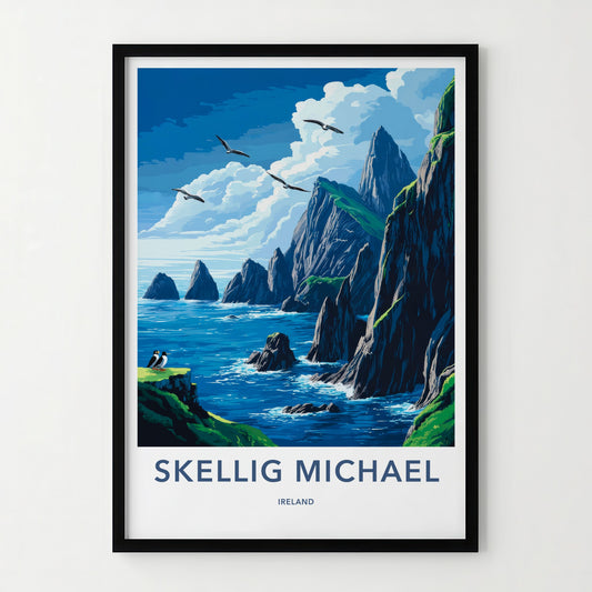 Skellig Michael Poster - Ireland Wall Art - Coastal Cliffs Wildlife Home Decor