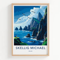 Skellig Michael Poster - Ireland Wall Art - Coastal Cliffs Wildlife Home Decor