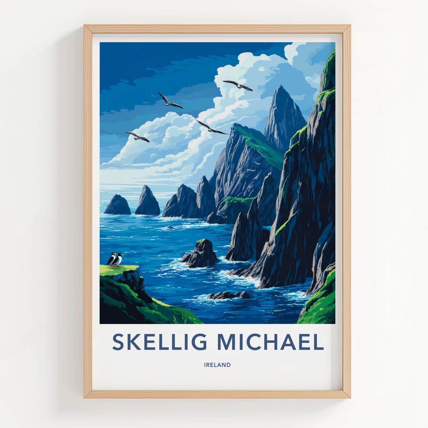 Skellig Michael Poster - Ireland Wall Art - Coastal Cliffs Wildlife Home Decor