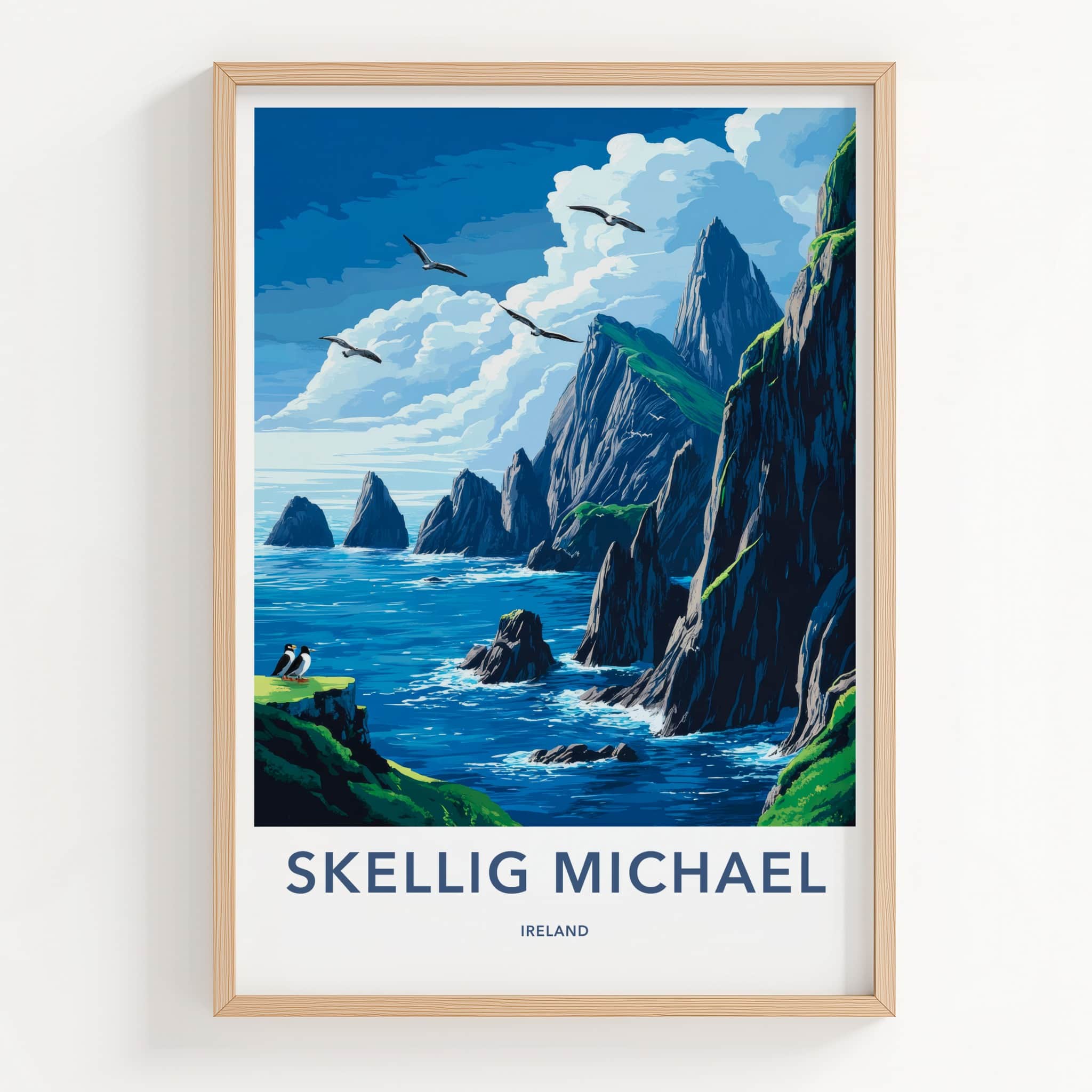 Skellig Michael Poster - Ireland Wall Art - Coastal Cliffs Wildlife Home Decor