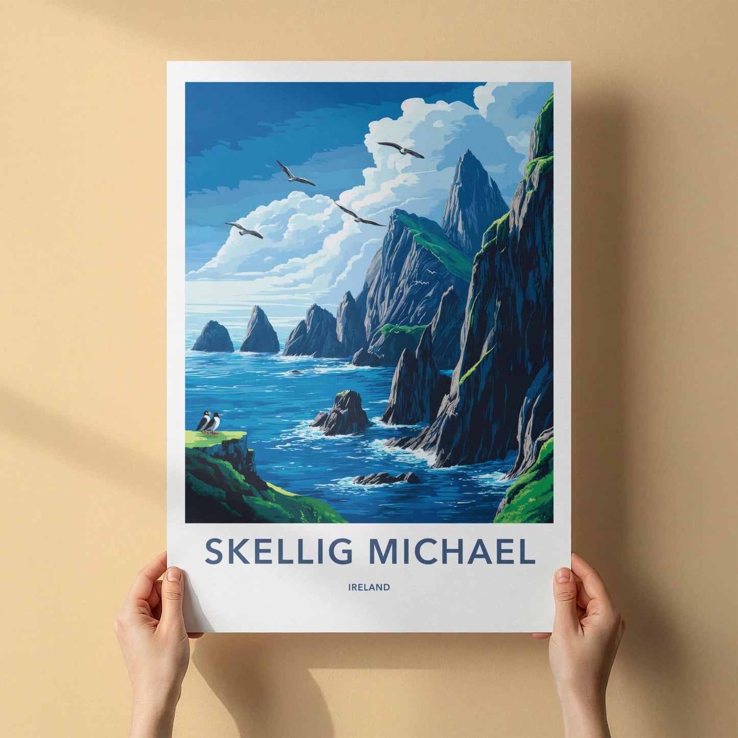 Skellig Michael Poster - Ireland Wall Art - Coastal Cliffs Wildlife Home Decor