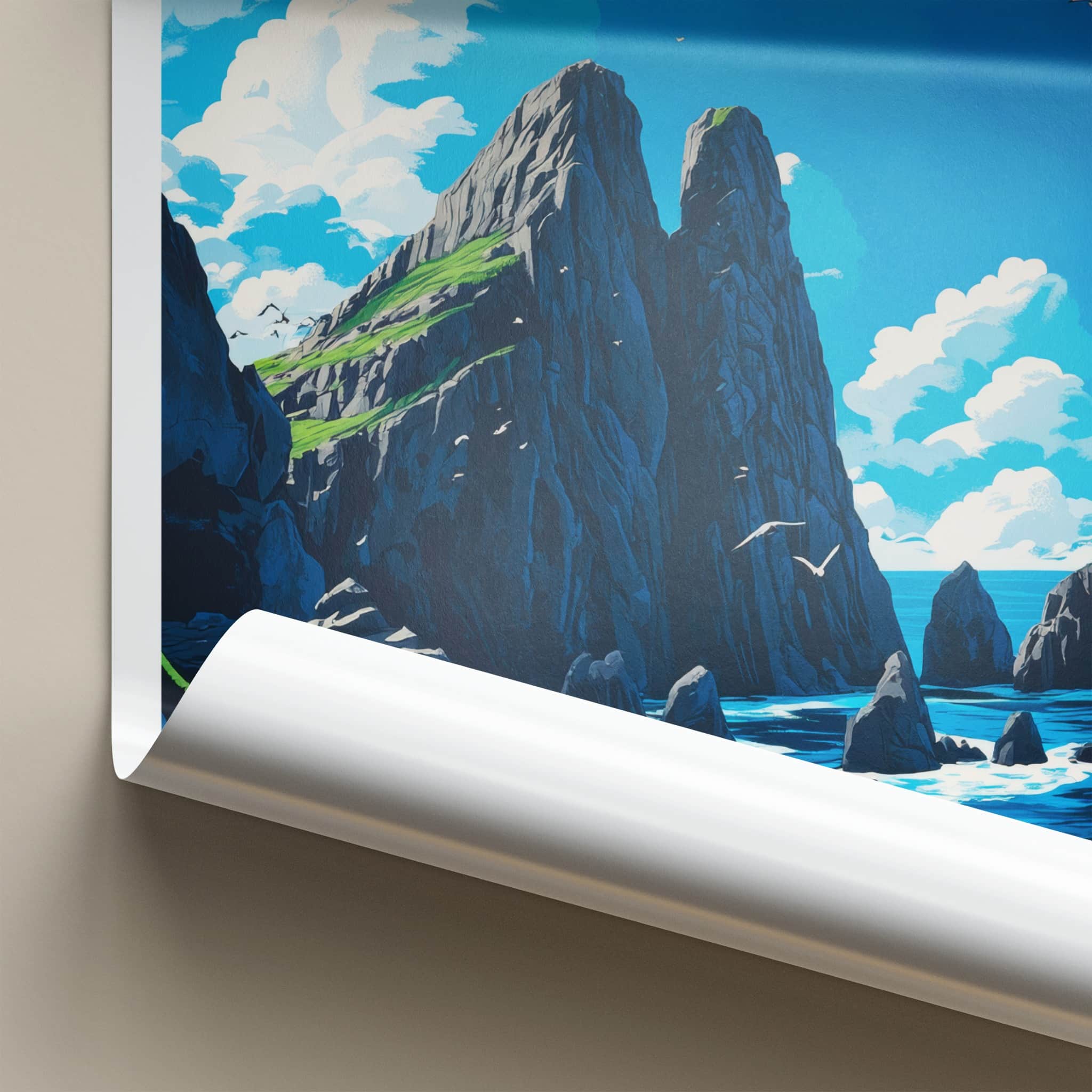 Skellig Michael Poster - Ireland Wall Art - Dramatic Coastal Cliffs Home Decor