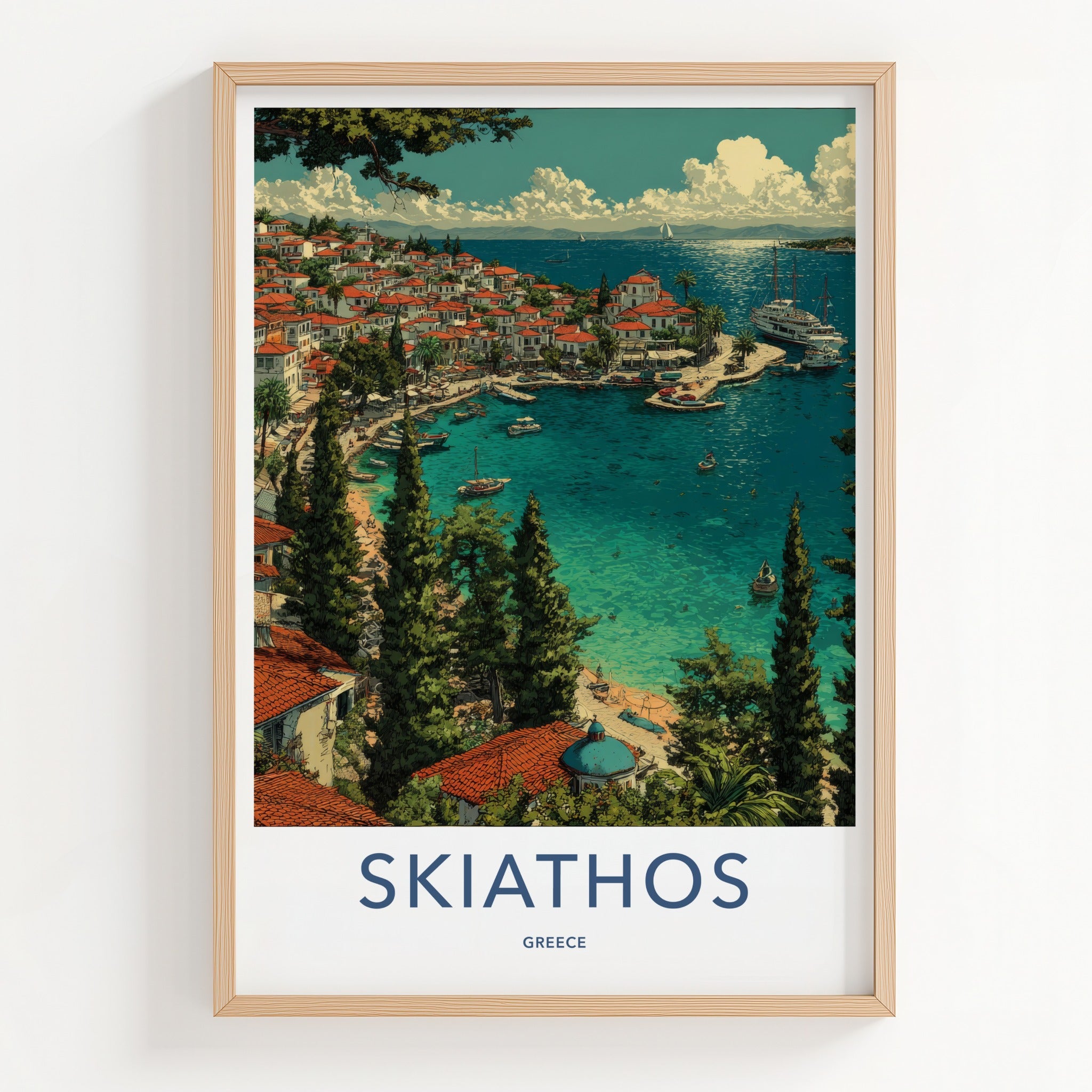Skiathos Poster - Greece Travel Art - Island Village Harbor Gallery Art