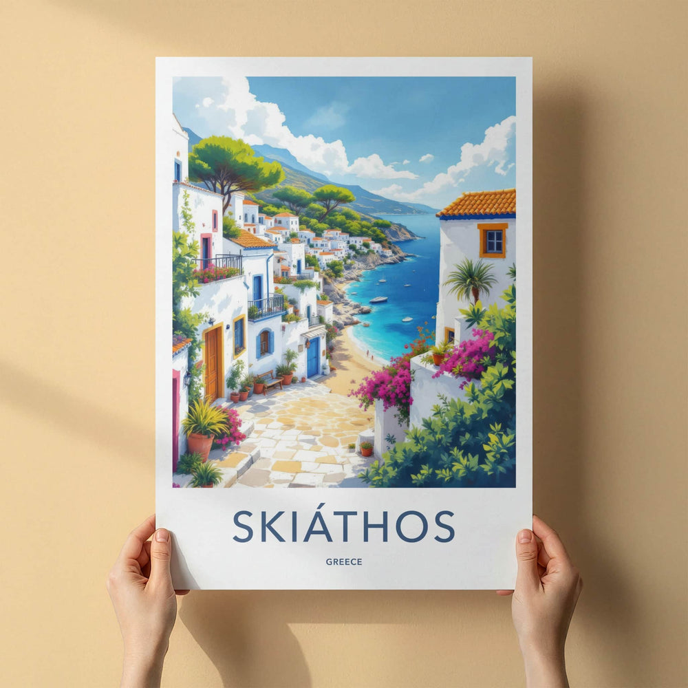 Skiathos Poster - Greece Travel Art - Mediterranean Seaside Town Home Decor