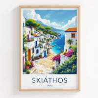 Skiathos Poster - Greece Travel Art - Mediterranean Seaside Town Home Decor