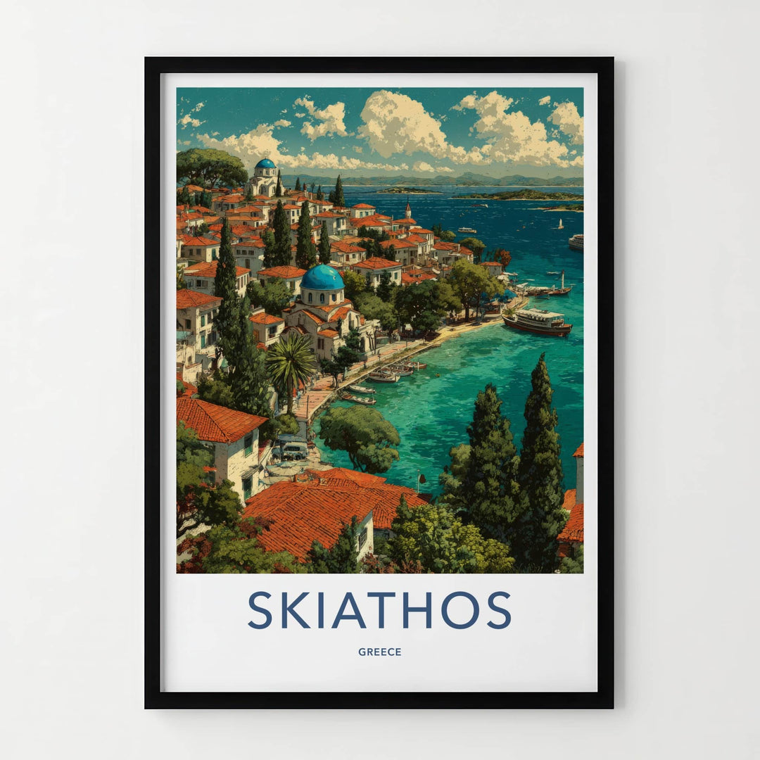 Skiathos Poster - Greece Travel Print - Blue Dome Church Home Decor