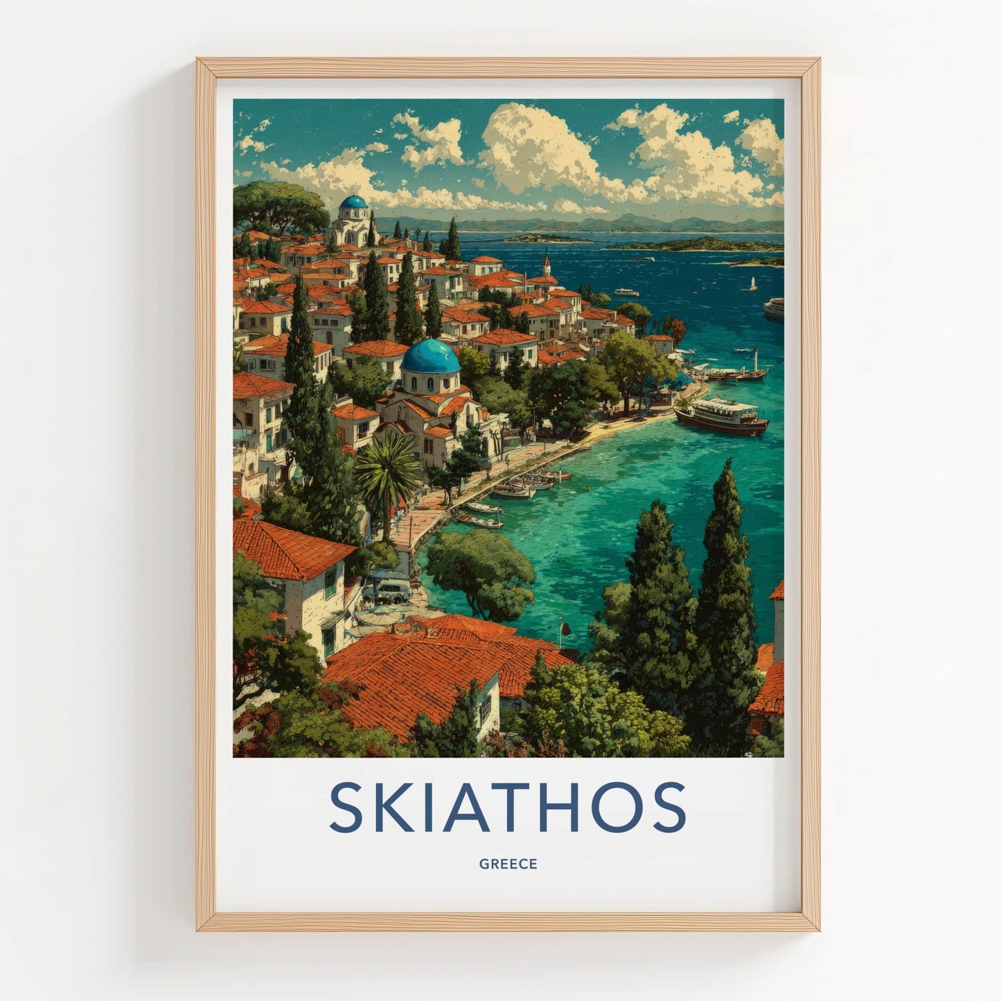 Skiathos Poster - Greece Travel Print - Blue Dome Church Home Decor