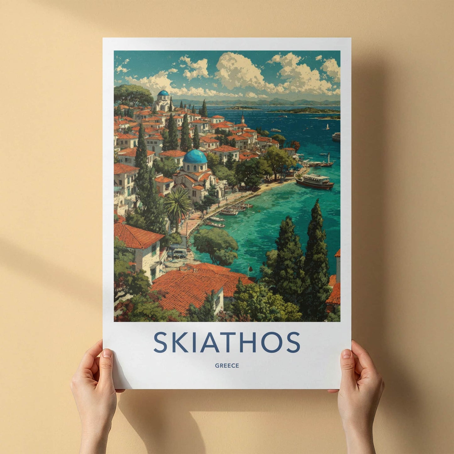 Skiathos Poster - Greece Travel Print - Blue Dome Church Home Decor
