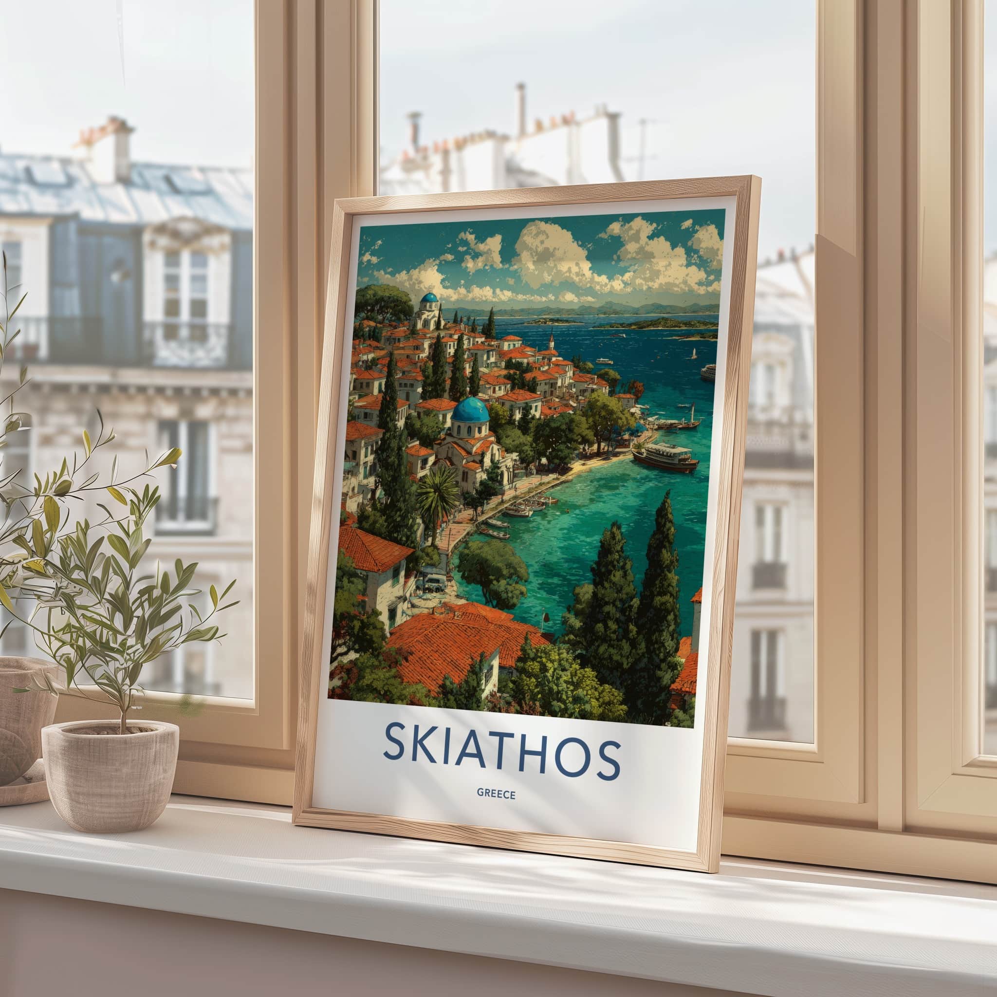Skiathos Poster - Greece Travel Print - Blue Dome Church Home Decor