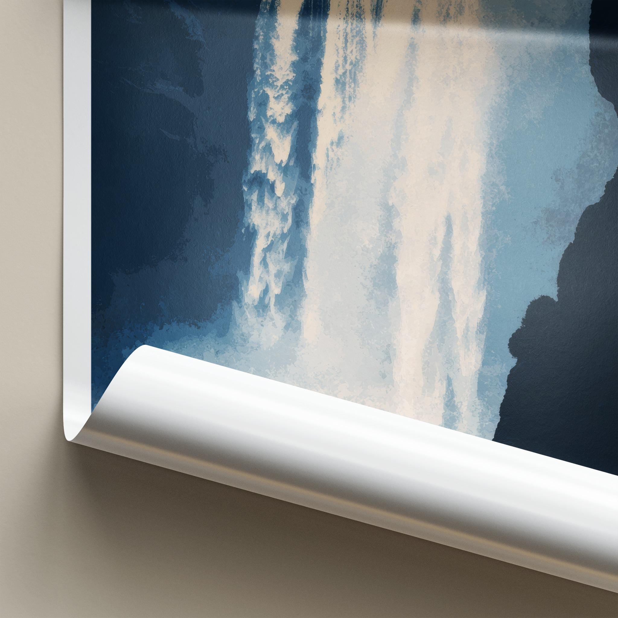 Skogafoss Poster - Iceland Travel Art - Dramatic Cliff Waterfall Home Decor