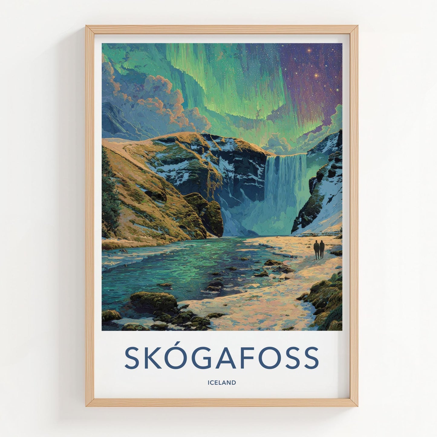Skogafoss Poster - Iceland Wall Art - Aurora Borealis Falls Home Decor