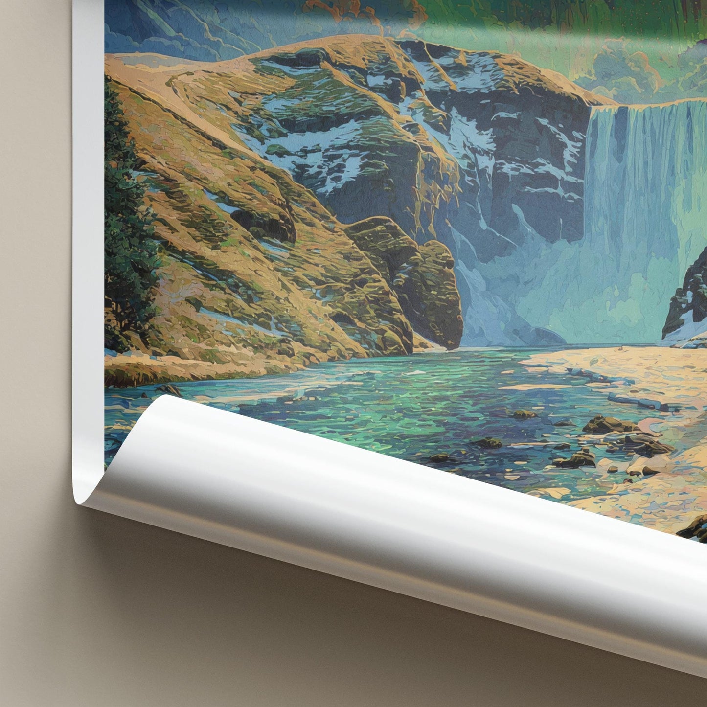 Skogafoss Poster - Iceland Wall Art - Aurora Borealis Falls Home Decor