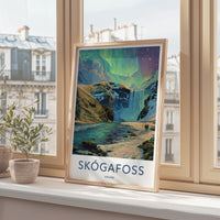 Skogafoss Poster - Iceland Wall Art - Aurora Borealis Falls Home Decor