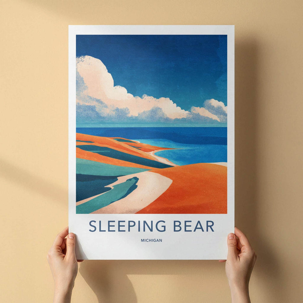 Sleeping Bear Poster - Michigan Travel Art - Abstract Dune Landscape Home Decor
