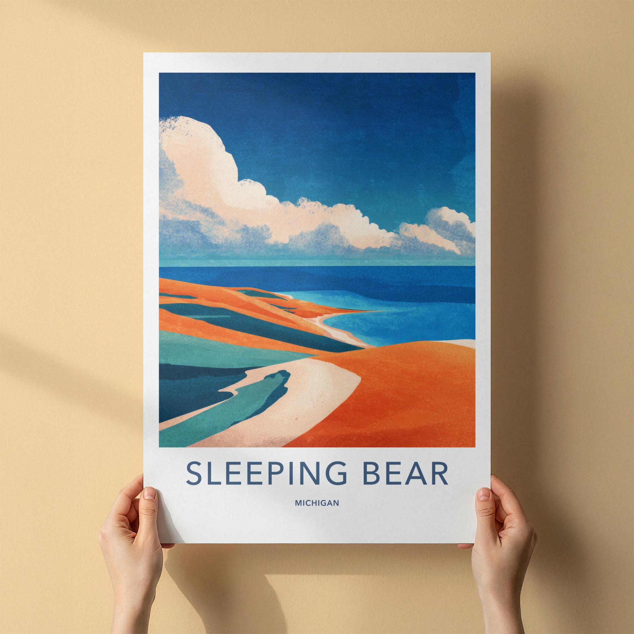Sleeping Bear Poster - Michigan Travel Art - Abstract Dune Landscape Home Decor