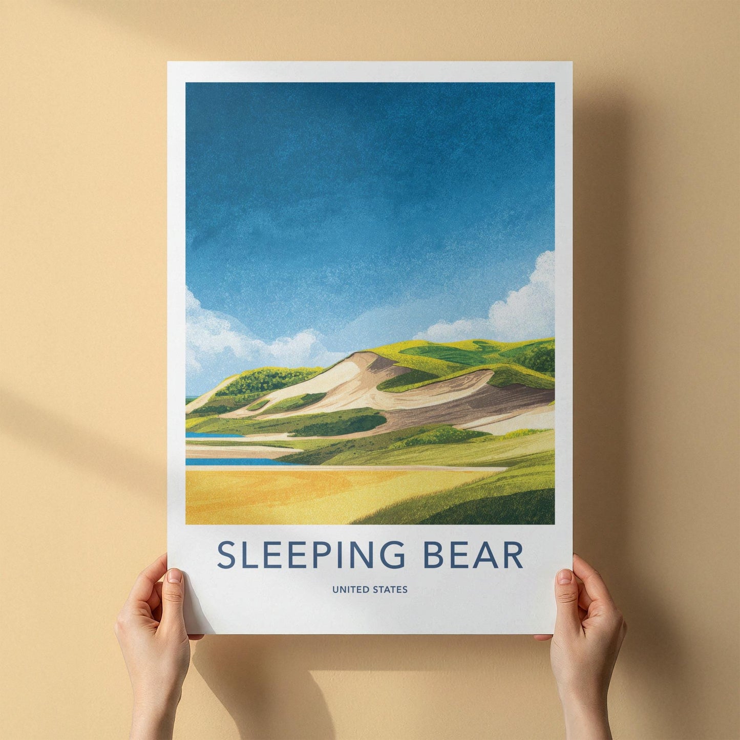 Sleeping Bear Poster - Michigan Travel Art - Lakeshore Sand Dunes Home Decor