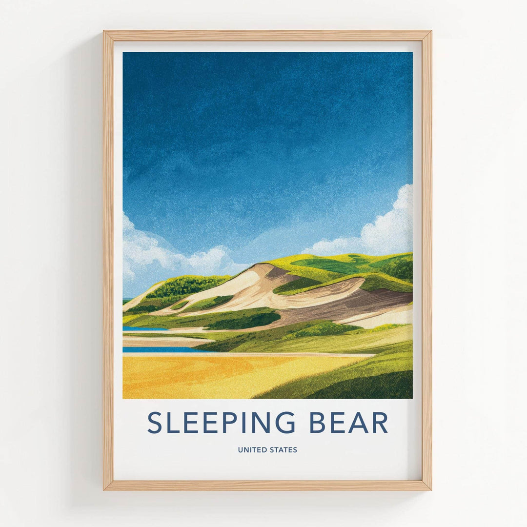 Sleeping Bear Poster - Michigan Travel Art - Lakeshore Sand Dunes Home Decor