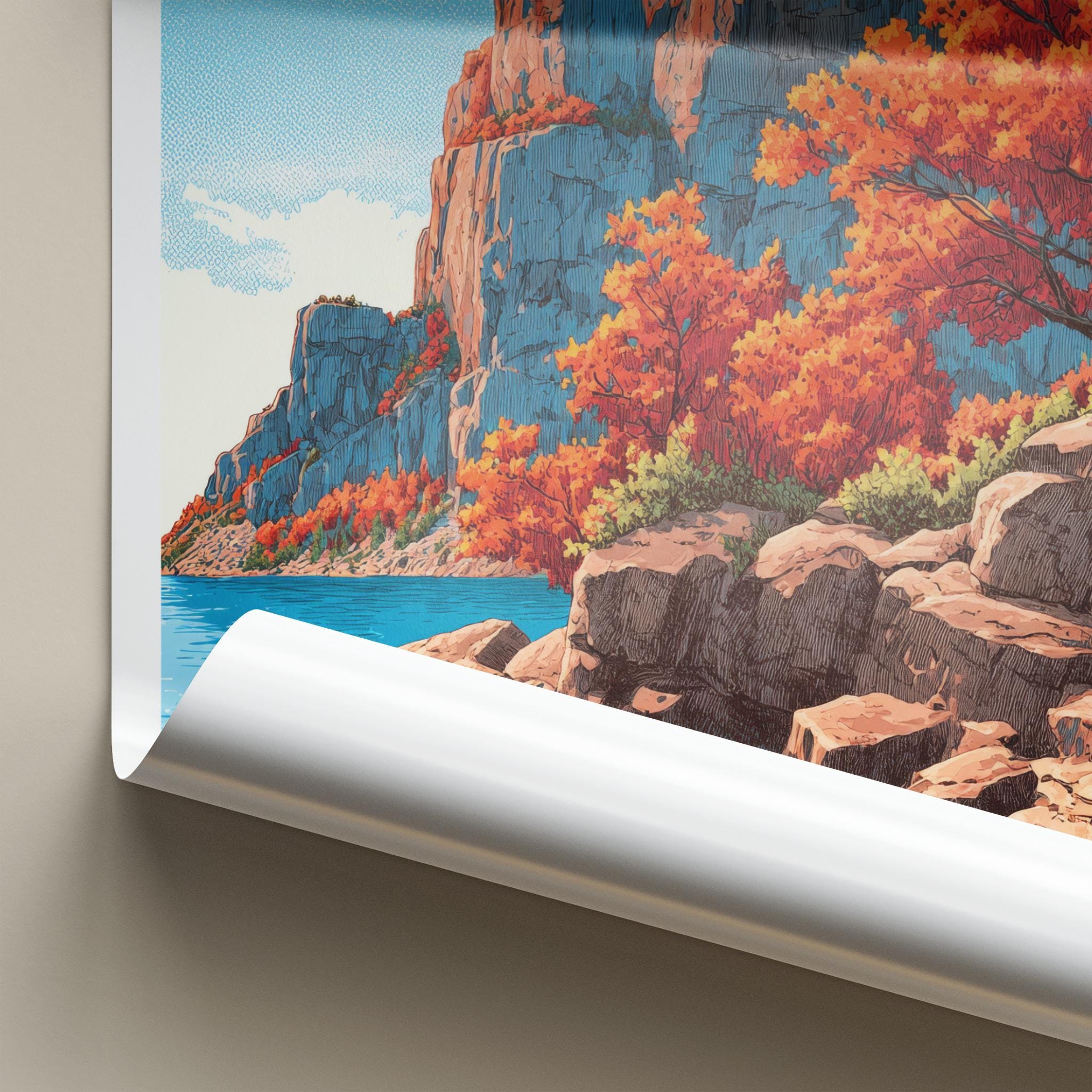 Sleeping Giant Poster - Canada Travel Art - Vivid Autumn Cliffs Home Decor