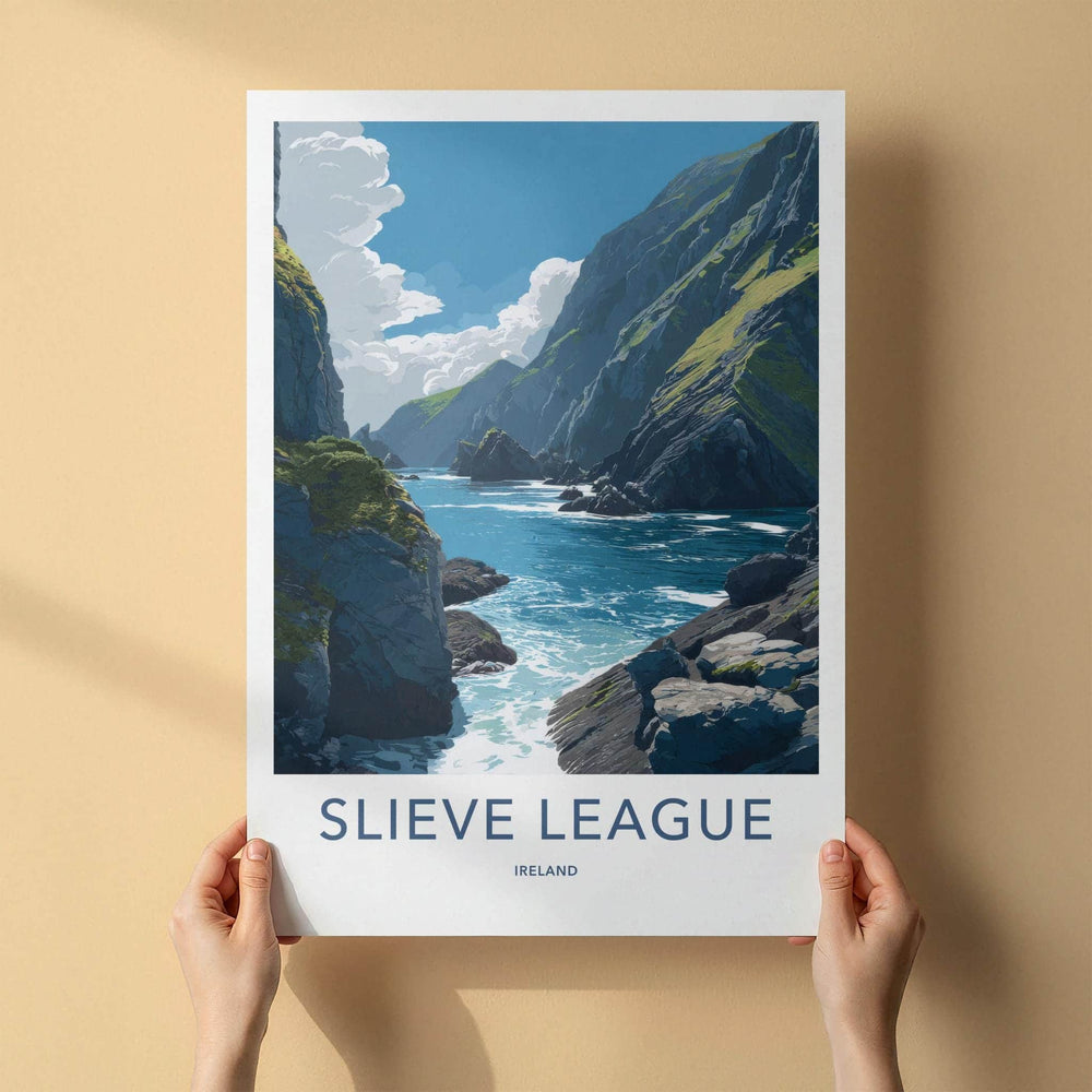 Slieve League Poster - Ireland Travel Art - Rugged Ocean Cliffs Home Decor