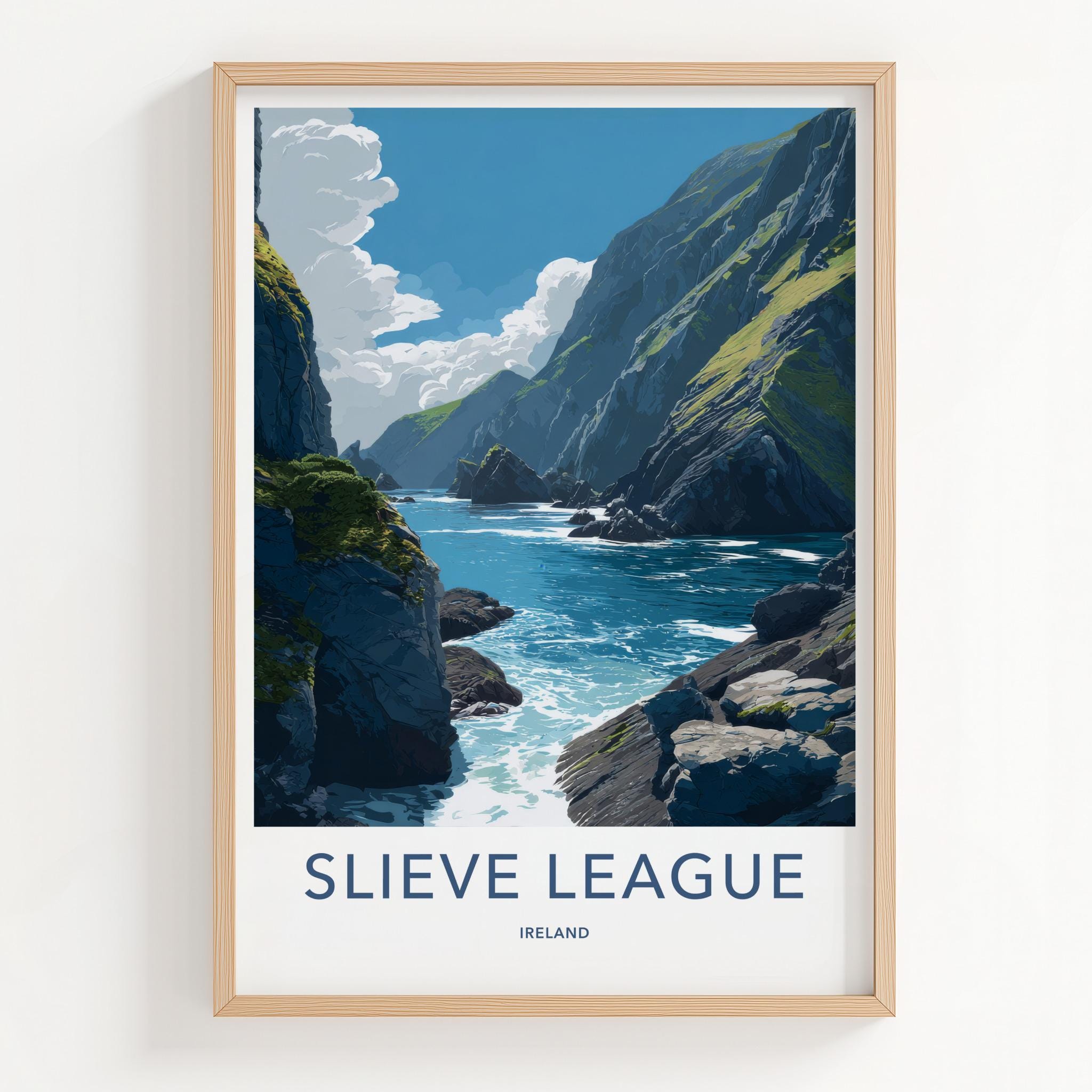 Slieve League Poster - Ireland Travel Art - Rugged Ocean Cliffs Home Decor