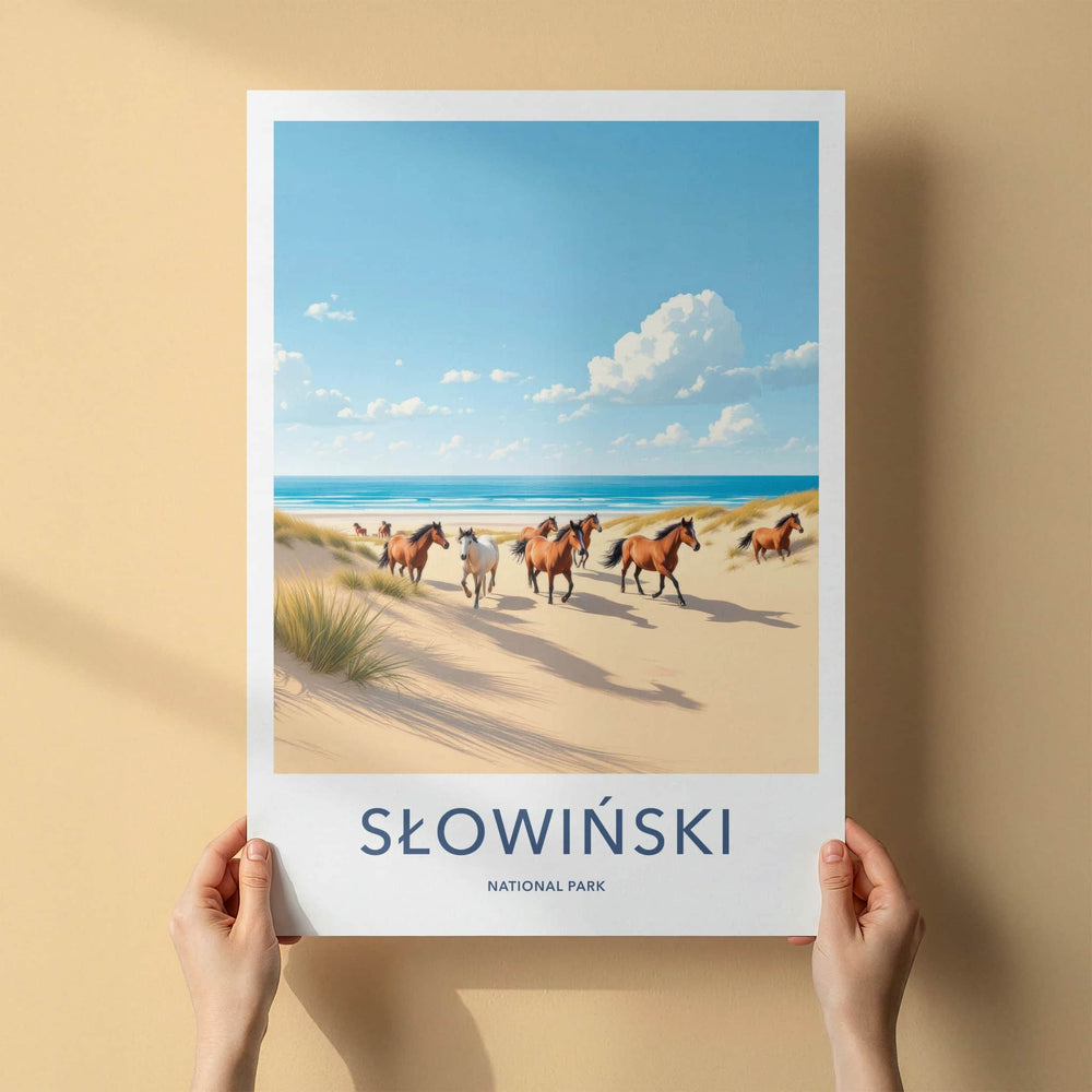 Slowinski National Park Poster - Poland Travel Art - Running Beach Horses Home Decor