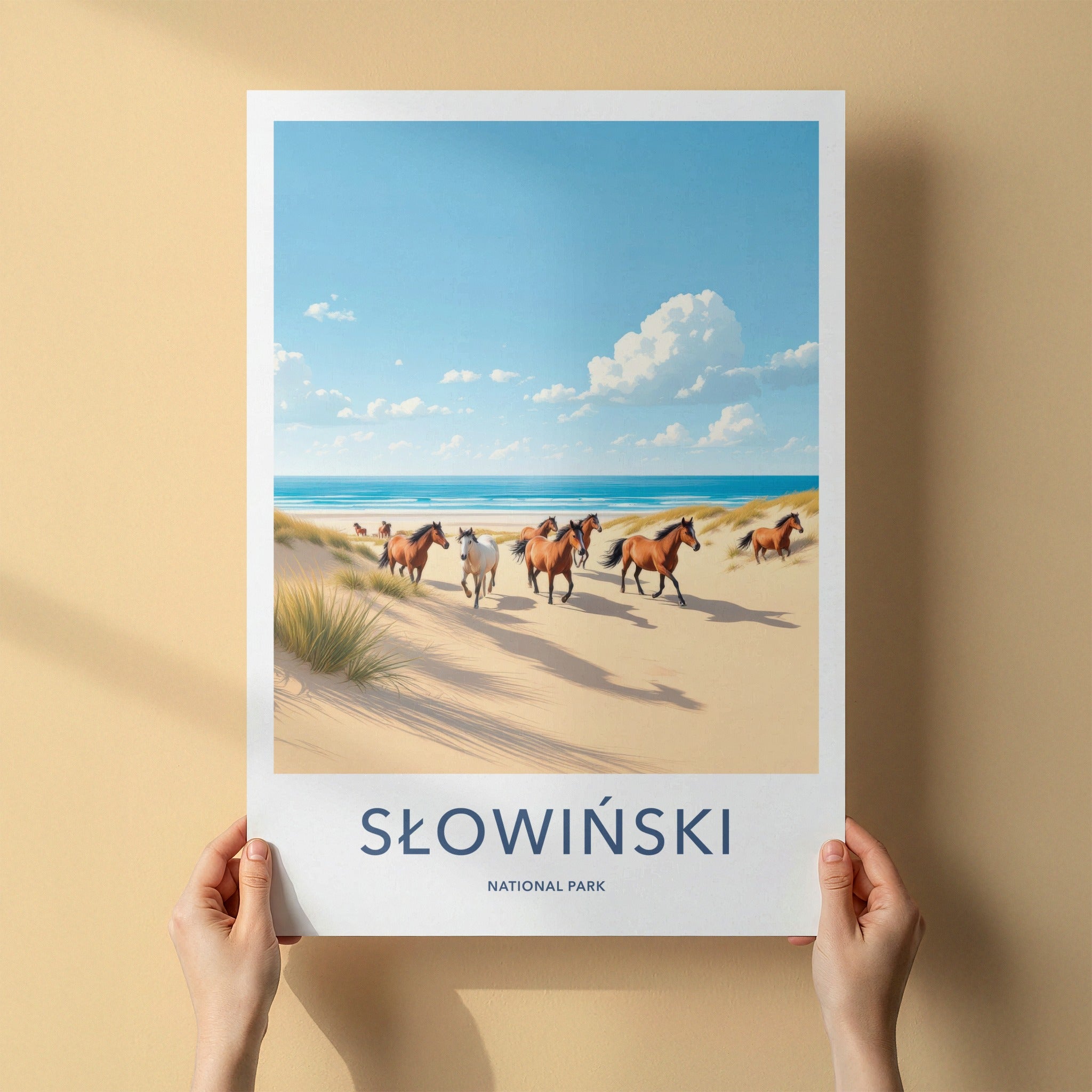 Slowinski National Park Poster - Poland Travel Art - Running Beach Horses Home Decor