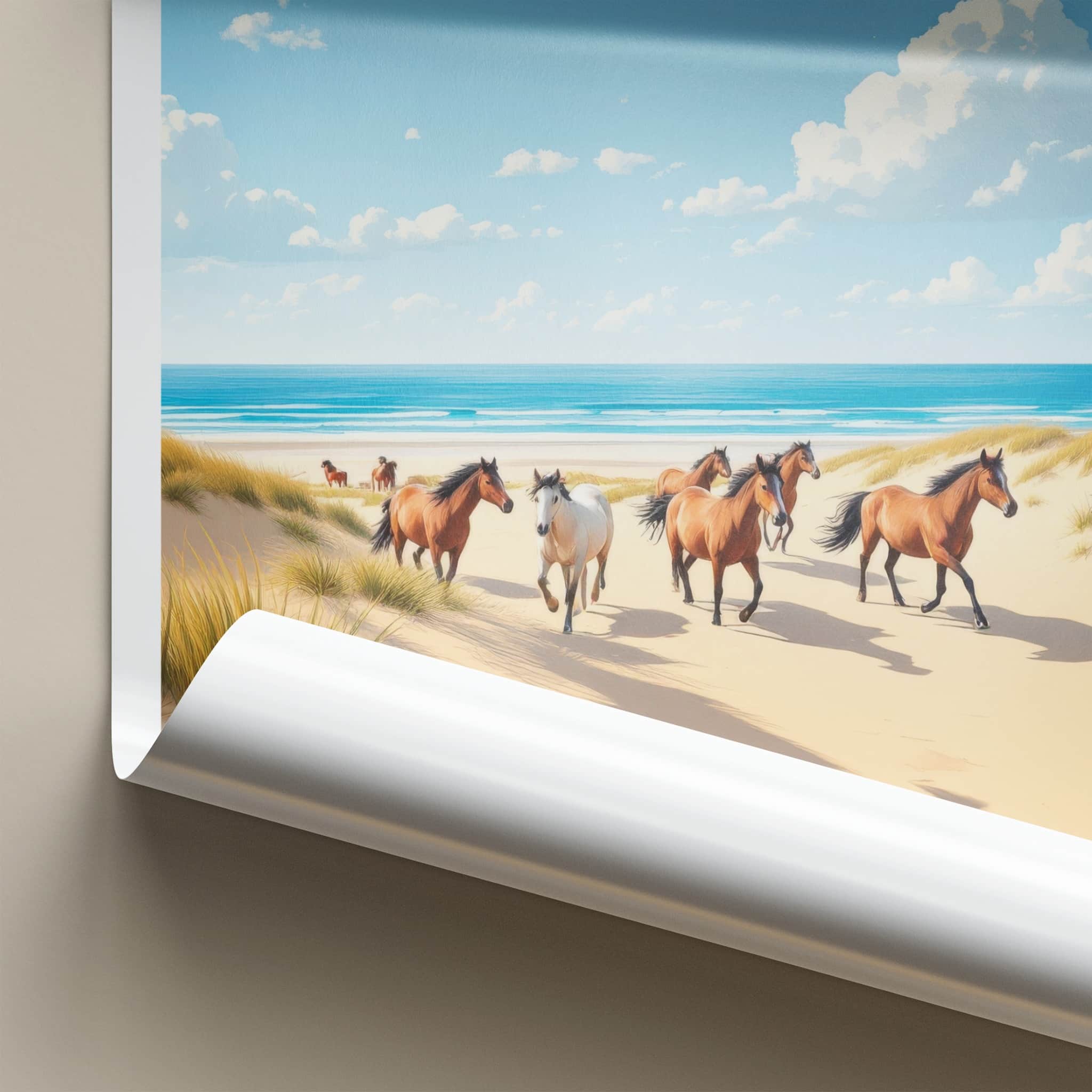 Slowinski National Park Poster - Poland Travel Art - Running Beach Horses Home Decor