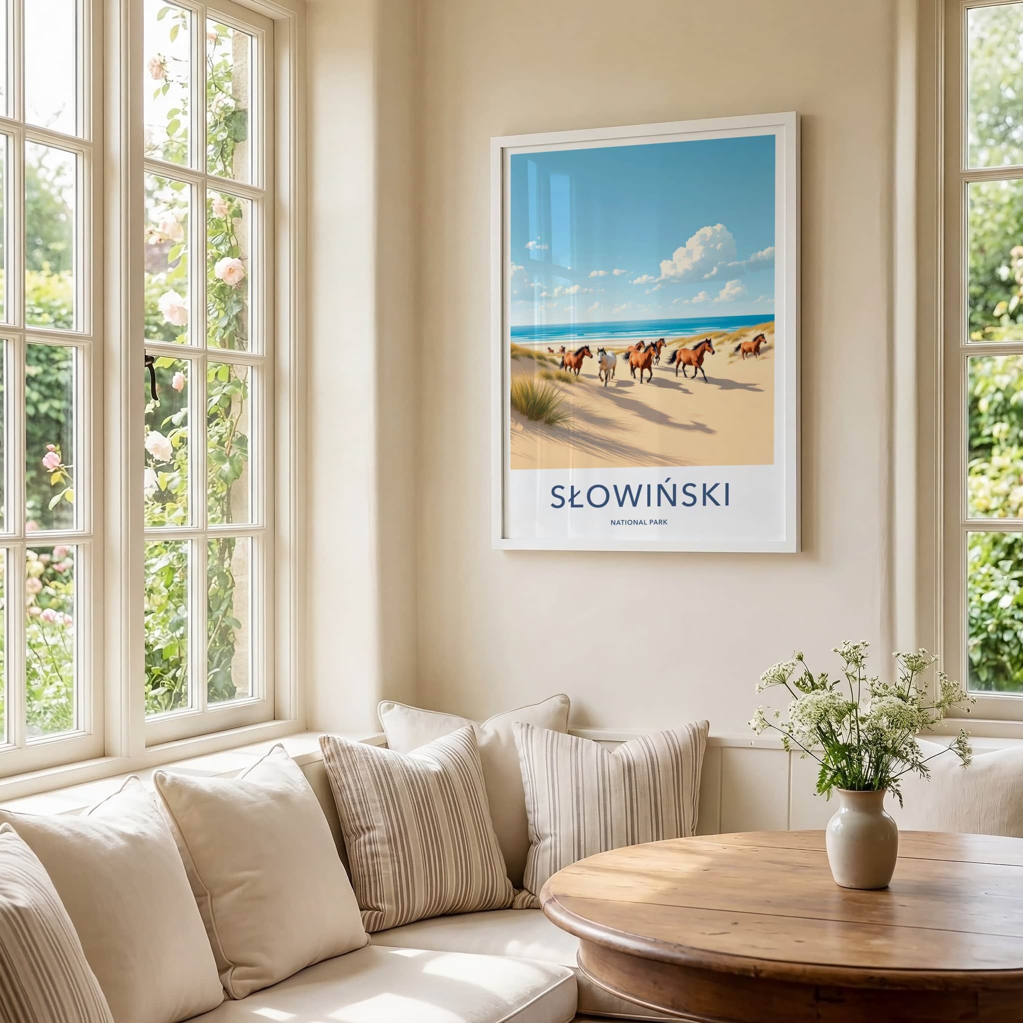 Slowinski National Park Poster - Poland Travel Art - Running Beach Horses Home Decor