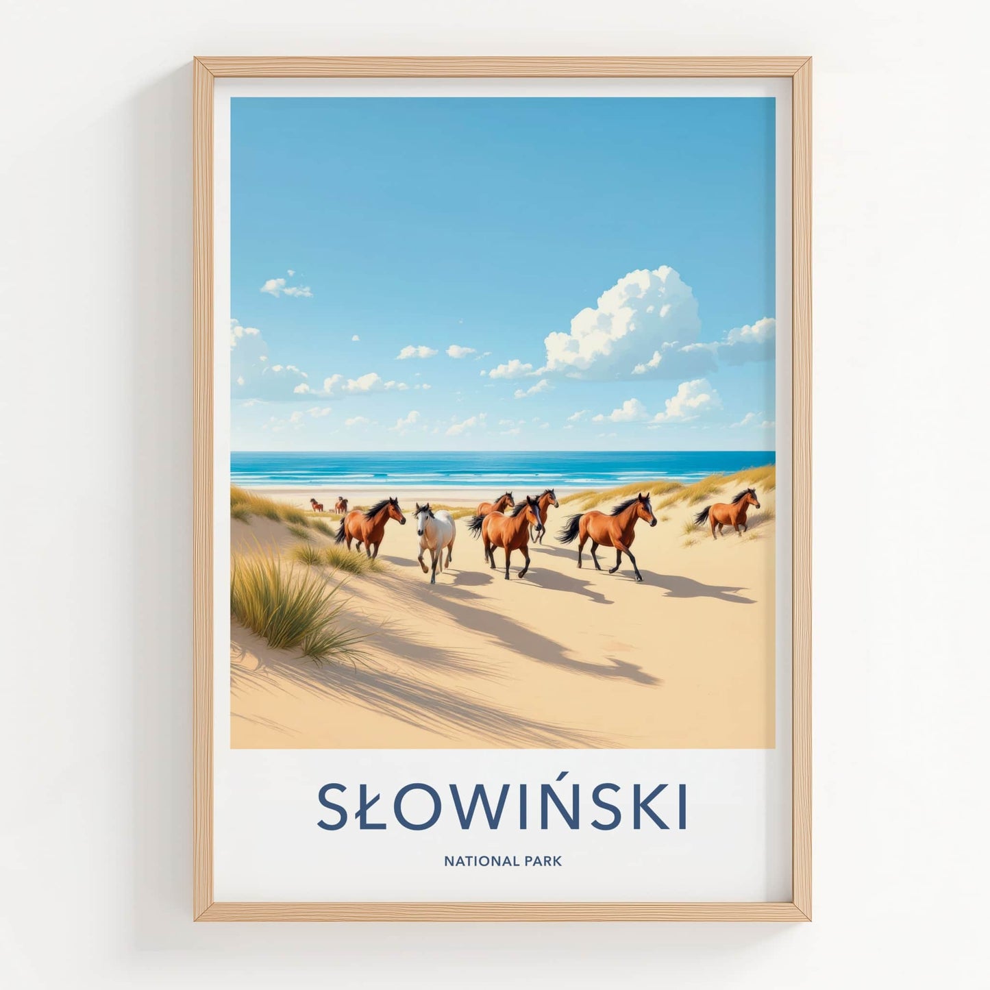 Slowinski National Park Poster - Poland Travel Art - Running Beach Horses Home Decor