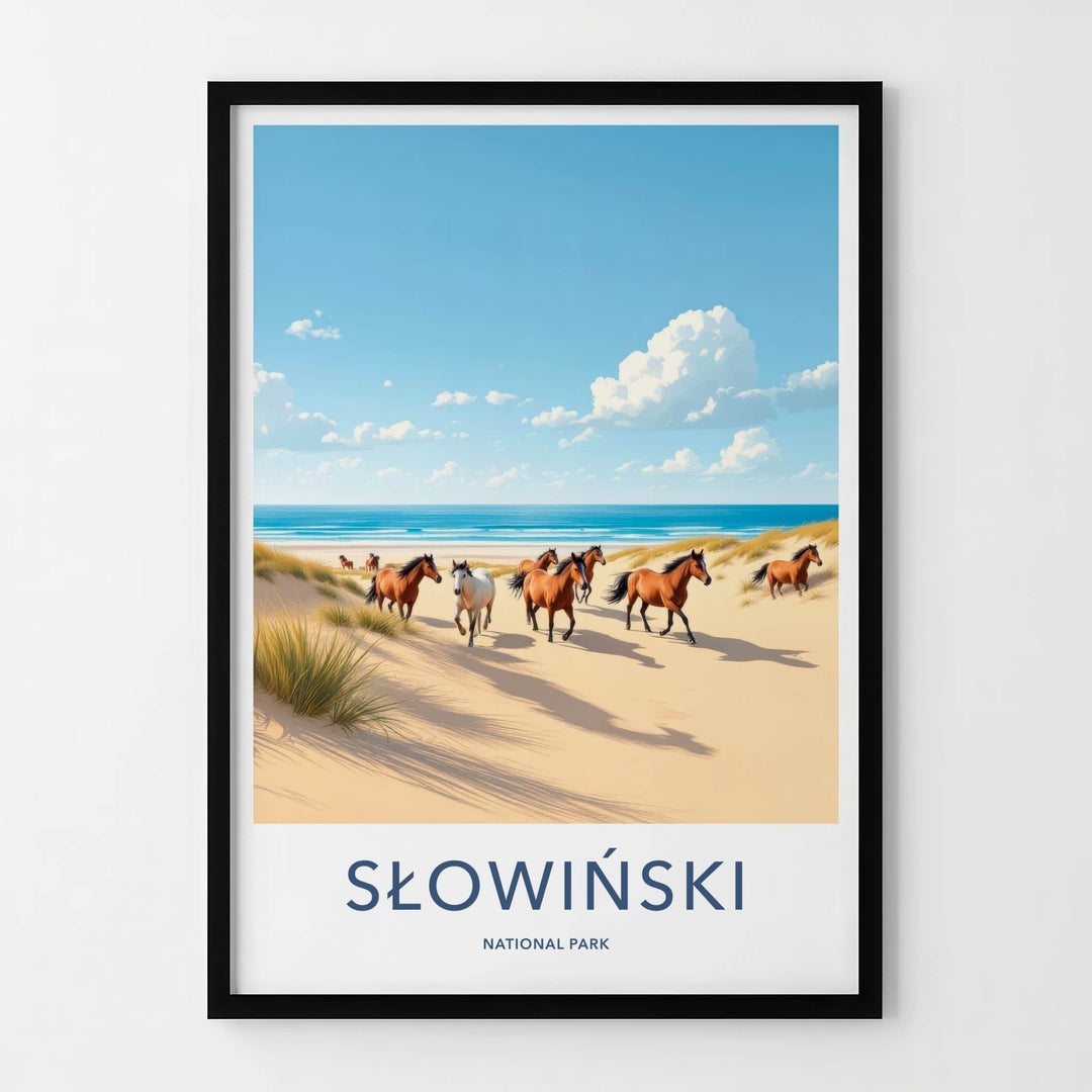 Slowinski National Park Poster - Poland Travel Art - Running Beach Horses Home Decor