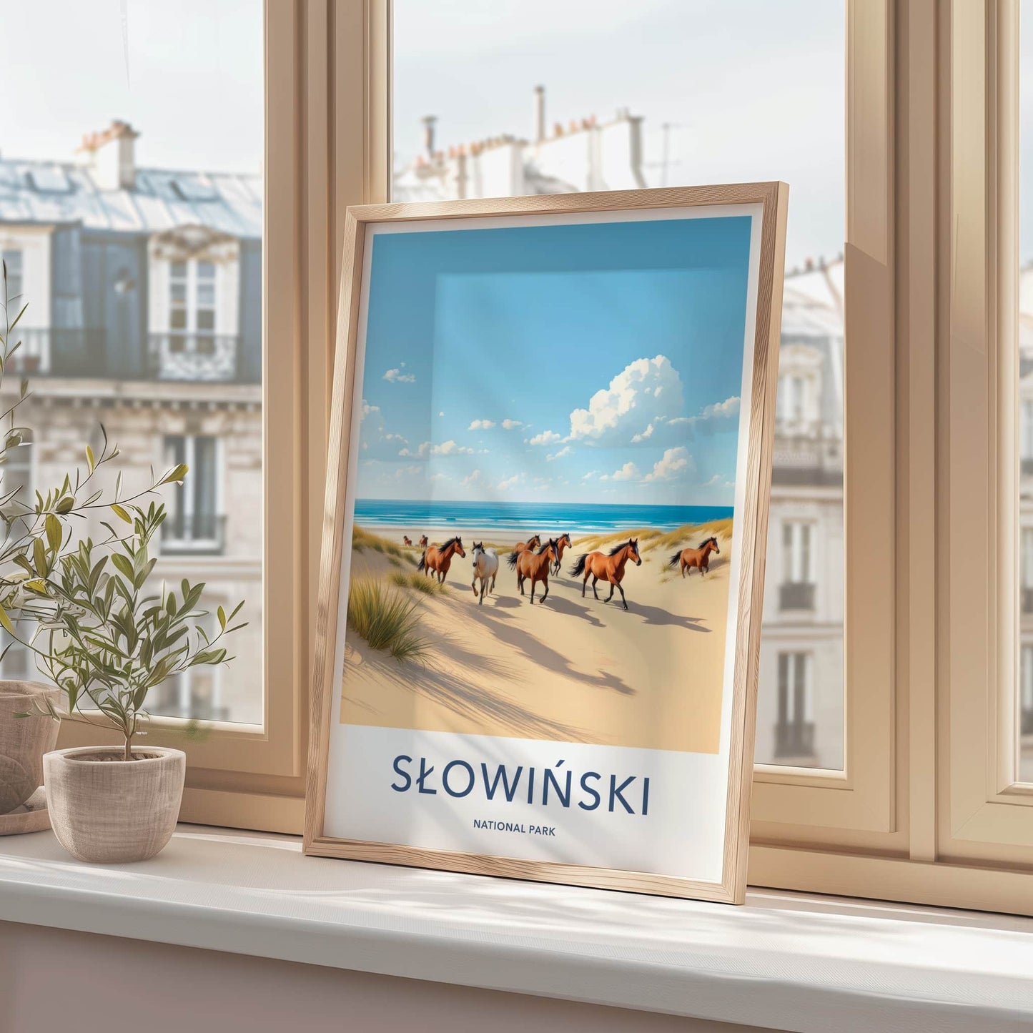 Slowinski National Park Poster - Poland Travel Art - Running Beach Horses Home Decor