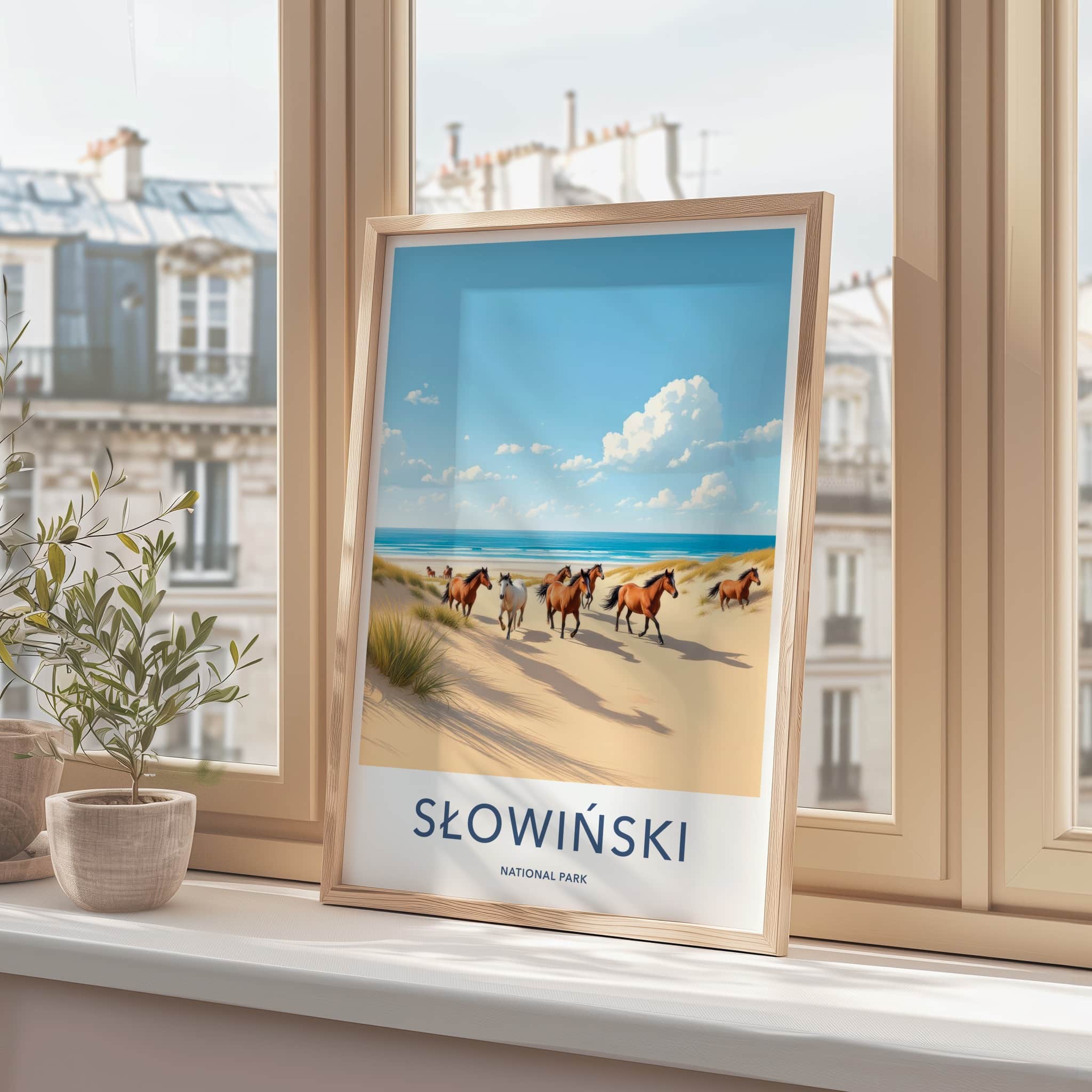 Slowinski National Park Poster - Poland Travel Art - Running Beach Horses Home Decor