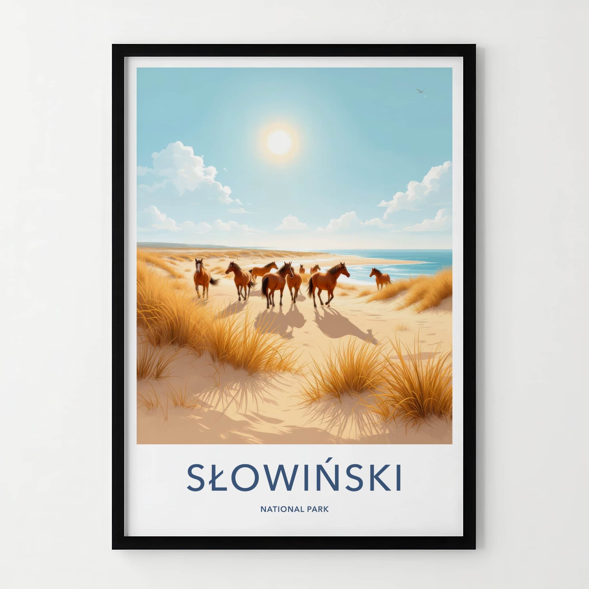 Slowinski National Park Poster - Poland Travel Art - Wild Horses Beach Home Decor
