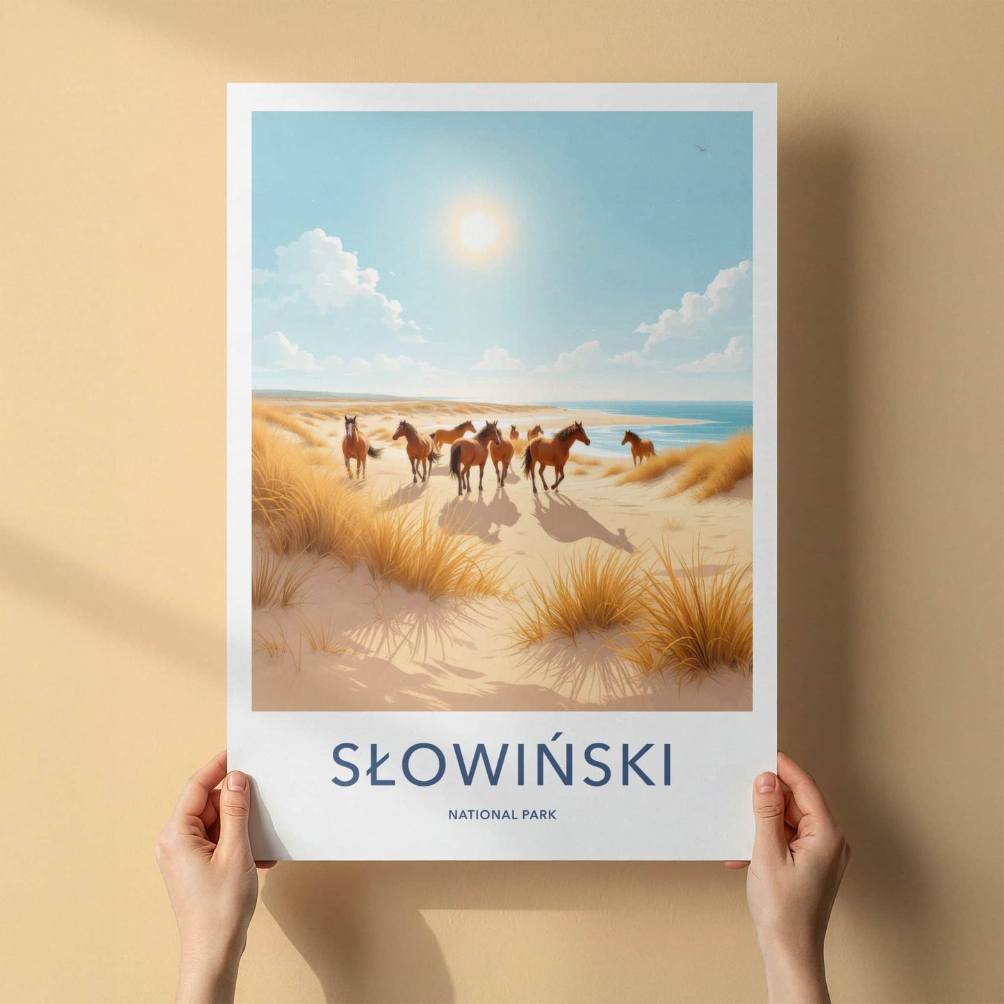 Slowinski National Park Poster - Poland Travel Art - Wild Horses Beach Home Decor