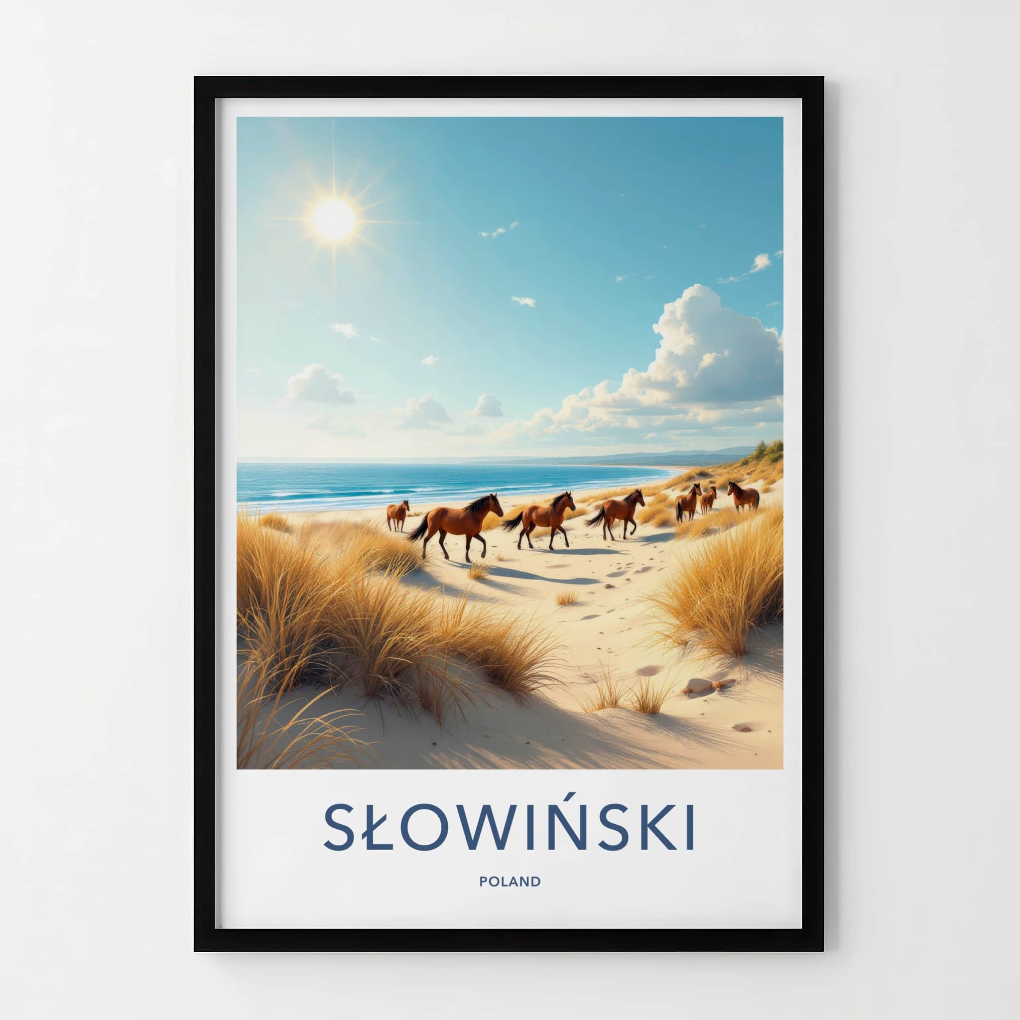 SLOWINSKI Poster - Poland Travel Art - Wild Horses Dunes Wall Decor